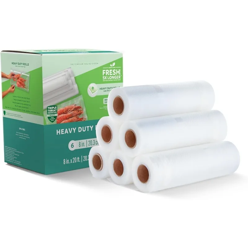 

Сверхмощное вакуумное уплотнение, рулон 8 х 20 футов, 6 шт., идеально подходит для хранения продуктов питания и приготовления пищи Sous Vide