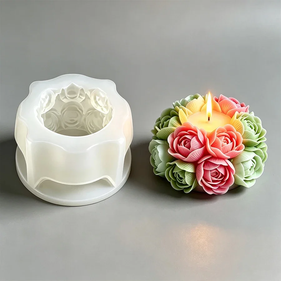 Valentine's Day Rose Flower Silicone Candle Mold, 3D Flower Candle Soap Gypsum Craft Cement Mould, Valentine's Day Gift