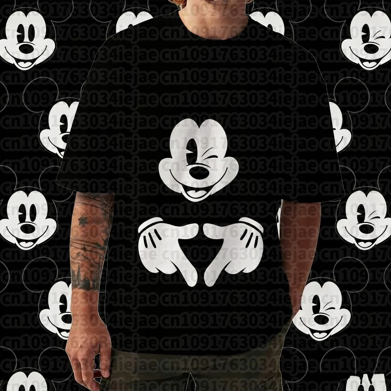 

Disney Cartoon Graphic Men's T-Shirt Mickey Mouse Casual Pullover for Men Summer O-Neck Sweatshirt Tops Loose Daily Short Sleeve