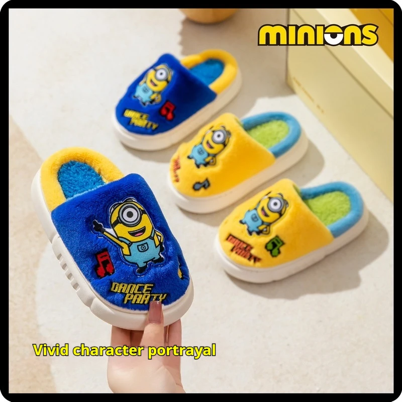 

New Cute Cartoon Minions Slippers Anime Warm Plush Slippers In Winter Home Indoor Comfortable Non Slip Fuzzy Slippers Kids Gift
