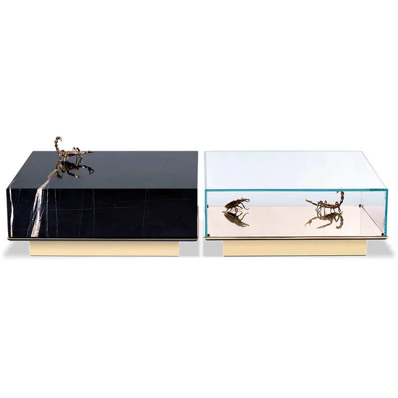 

Square coffee table high-end light luxury marble glass combination coffee table modern designer creative art coffee table