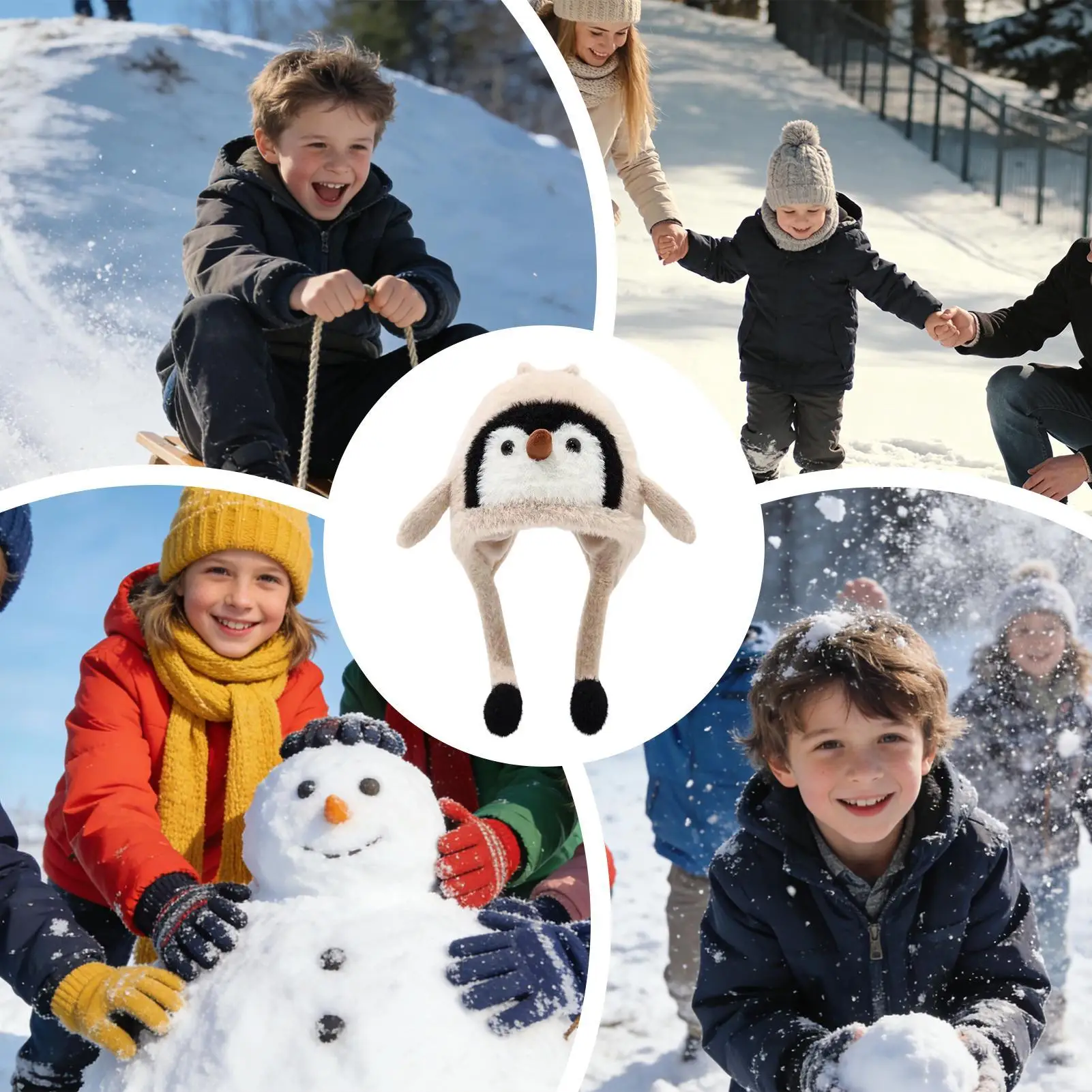 

Animal Hat Penguin Soft Costume Beanie Plush Winter Hat with Ear Flaps for Girls Boys Kids Vacation Fishing Camping