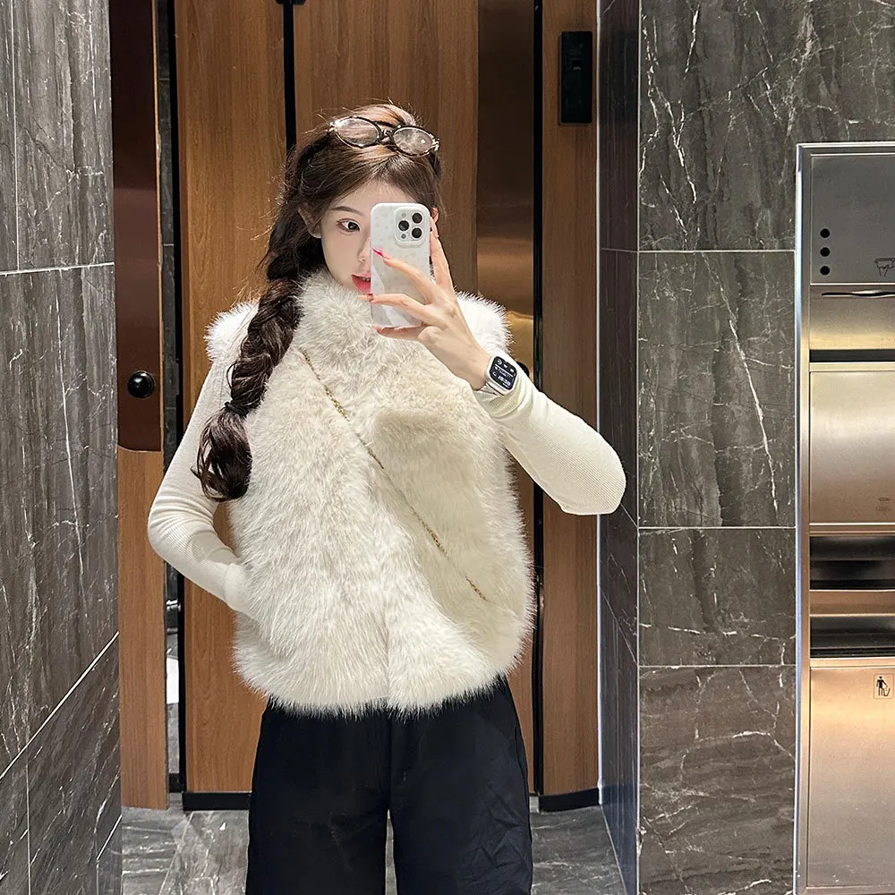 Casacos de pele do falso mulheres jaquetas gola sem mangas casaco grosso quente y2k streetwear jaqueta elegante trabalho outerwear outono inverno