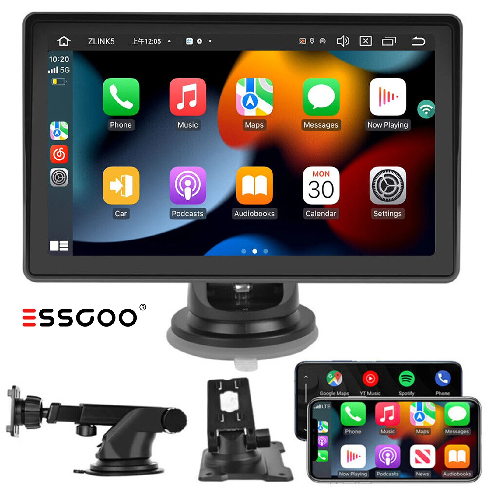 ESSGOO 7 Inch Touch Screen Portable Car Stereo Radio Wireless Apple Carplay Android Auto USB TF Bluetooth Mirror Link