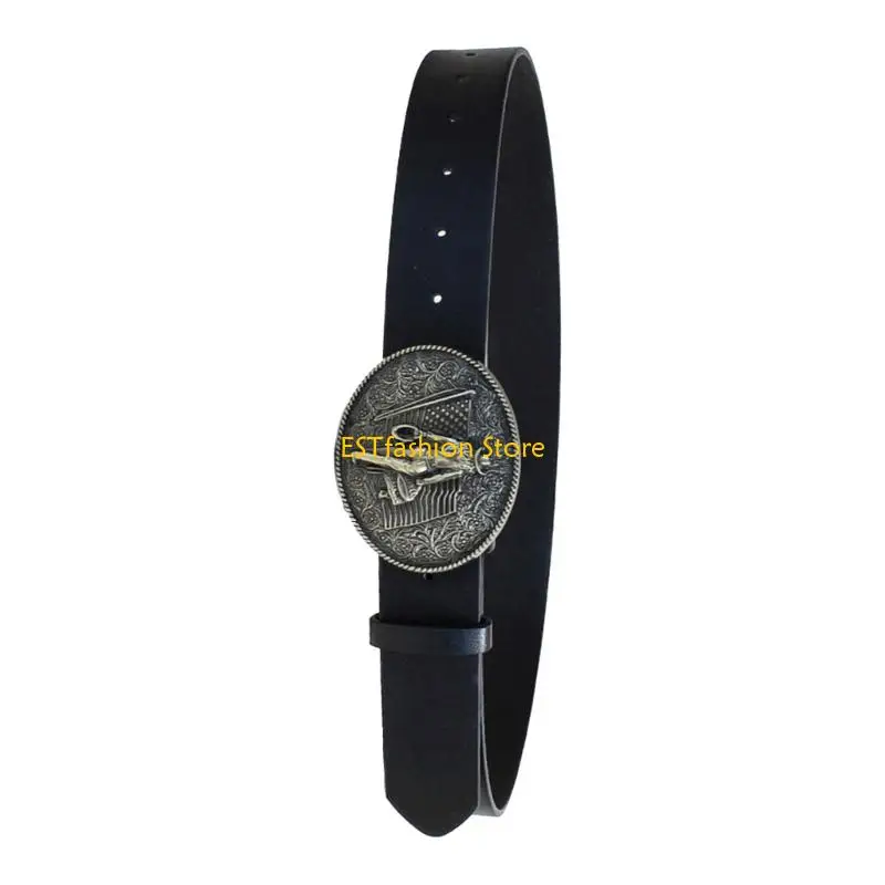 Y5GC Fashion Embossed Character Belt Quick Release Buckles Comfort Fit Wide Design for Casual Wear Trendy