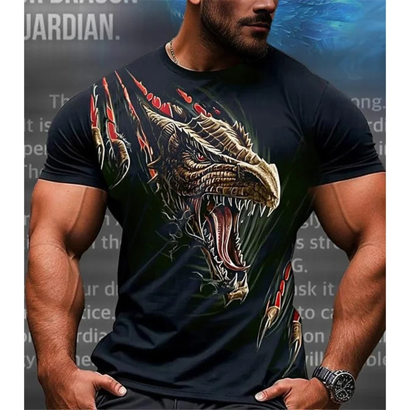 

Dragon Graphic T-Shirt For Men Animal 3D Printed T Shirts Summer Fashion Streetwear Sports Round Neck Tops Short Sleeves Tees