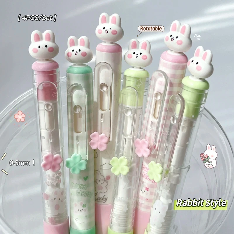 4PCS/Set Rabbit Style Gel Pen 0.5mm Quick Dry Black Pen Creative Gel Pen Set With Transparent Storage Bag Office Supplies kawai