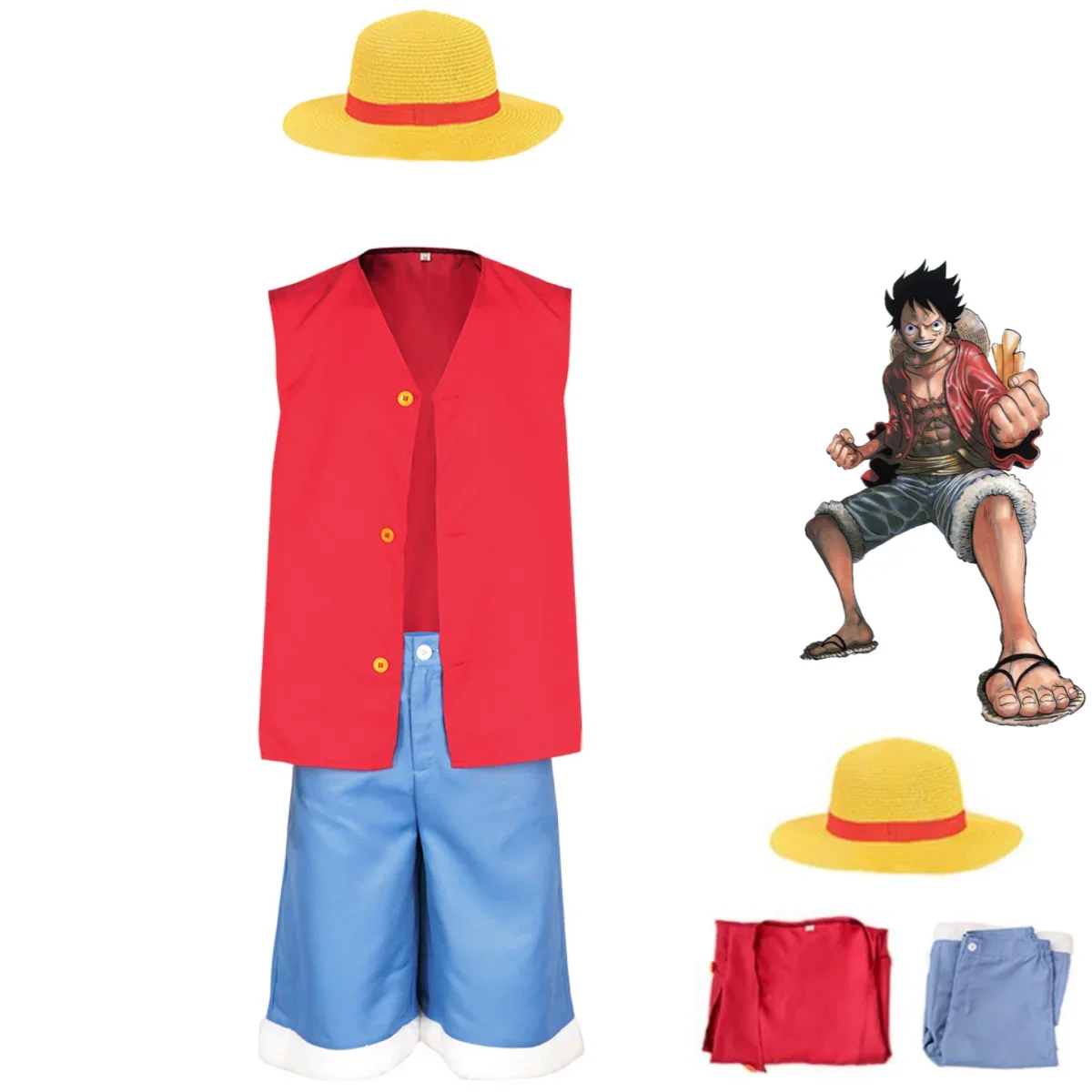 อะนิเมะลิง d. หมวกฟาง Luffy เสื้อกั๊กสีแดงเสื้อคอสเพลย์เด็กสำหรับเด็กผู้ชายและผู้หญิงชุดคริสมาสต์ฮาโลวีน