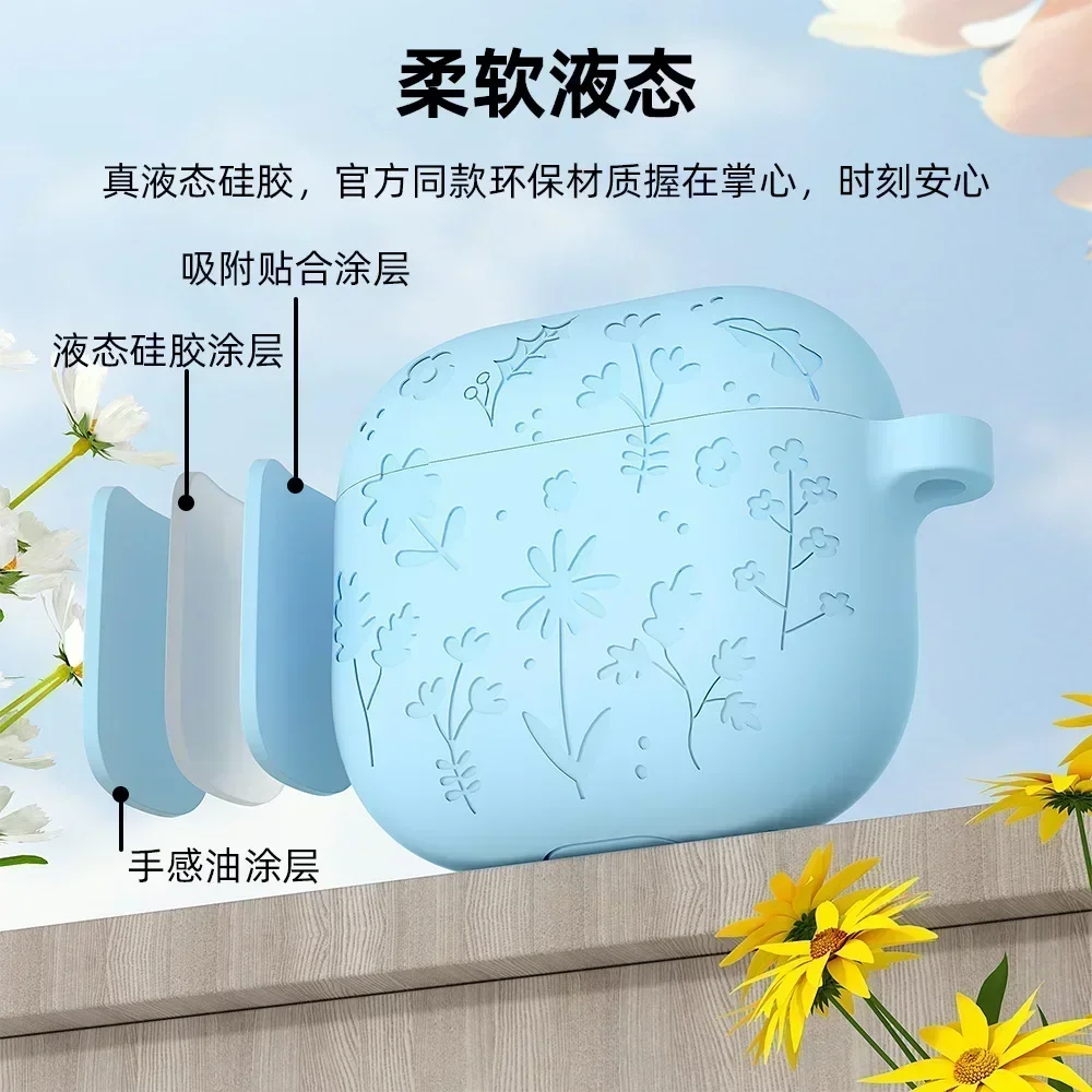 Earphone Case for Airpods 4 Flower Pattern Silicone Shockproof Cover for Apple Airpods4 2024 Cases with Keychain Accessories image 4