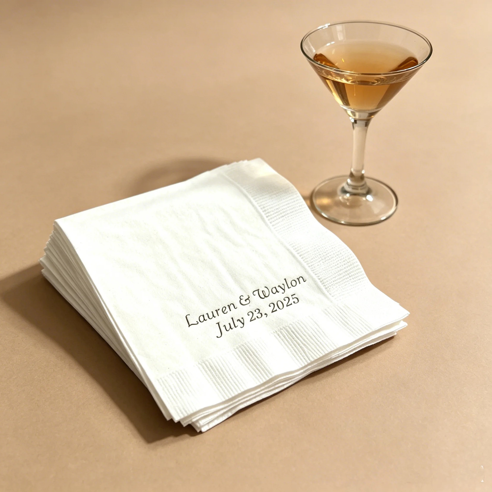 

50pcs Personalized Names & Date Paper Napkins, Custom Printed Cocktail Napkins for Wedding, Anniversary, Bachelorette Party & Sp