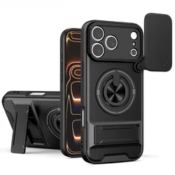 Rugged Shockproof Funda for iPhone 17 Pro Max / 17 Air 16 Plus Case Armor Rotatable Camera Lens Cover Ring Stand Capa Funda