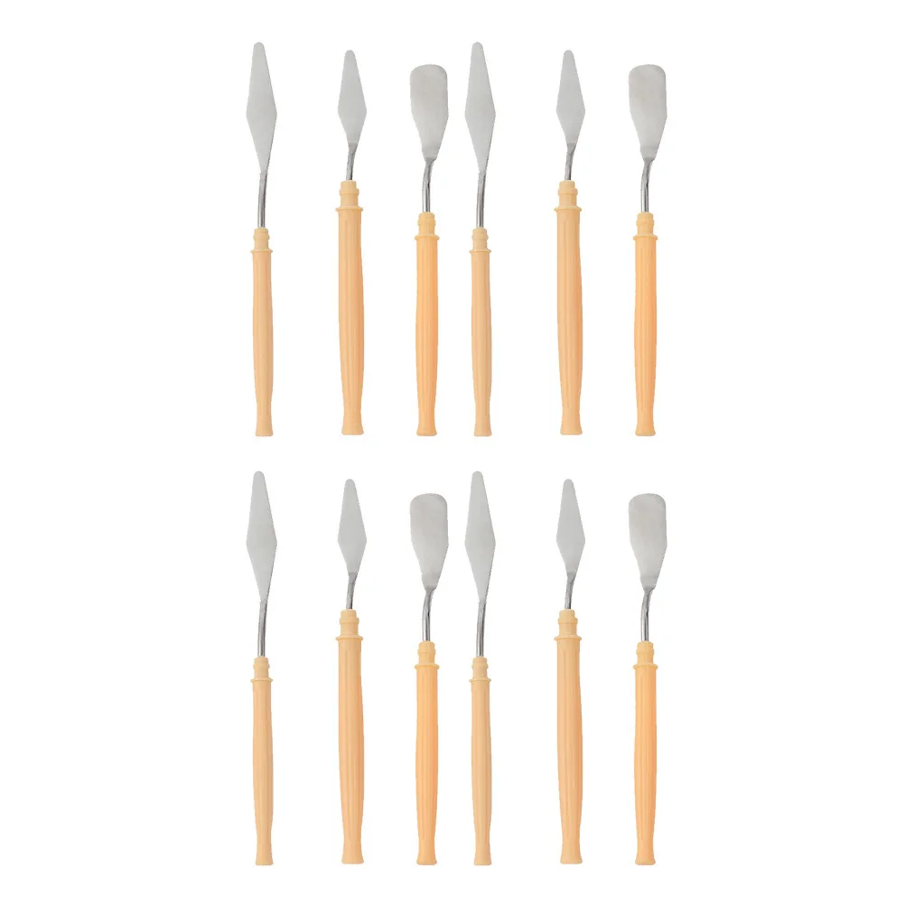 12 قطعة من أدوات الرسم، ملاعق فنية، شفرات من الفولاذ المقاوم للصدأ ممتازة، مقابض بلاستيكية لمستلزمات الرسم على القماش الأكريليك الزيتي #5