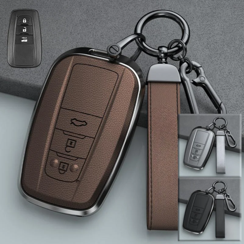 

A+ Zinc Alloy Leather Car Key Case Cover For Toyota Highlander Camry RAV4 Corolla