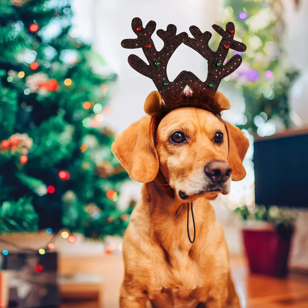 Christmas Reindeer Dogs Headband Medium Large Dog Xmas Antlers Headwear Holiday Pet Dog Costume Accessory