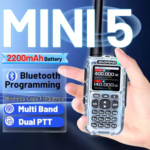 BAOFENG MINI 5 Walkie Talkie Air Band UHF/VHF Long Range Dual PTT Bluetooth Programming Type-C Camping Ham Radio Upgrade 5R MINI