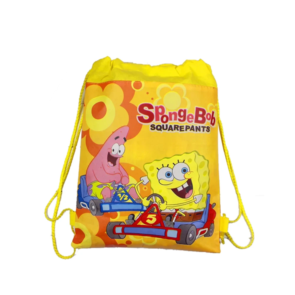 Saco do Bob Esponja dos desenhos animados para crianças, mochila de cordão não tecida, sacolas de compras e viagem, presentes para festa do bebê, 12PCs