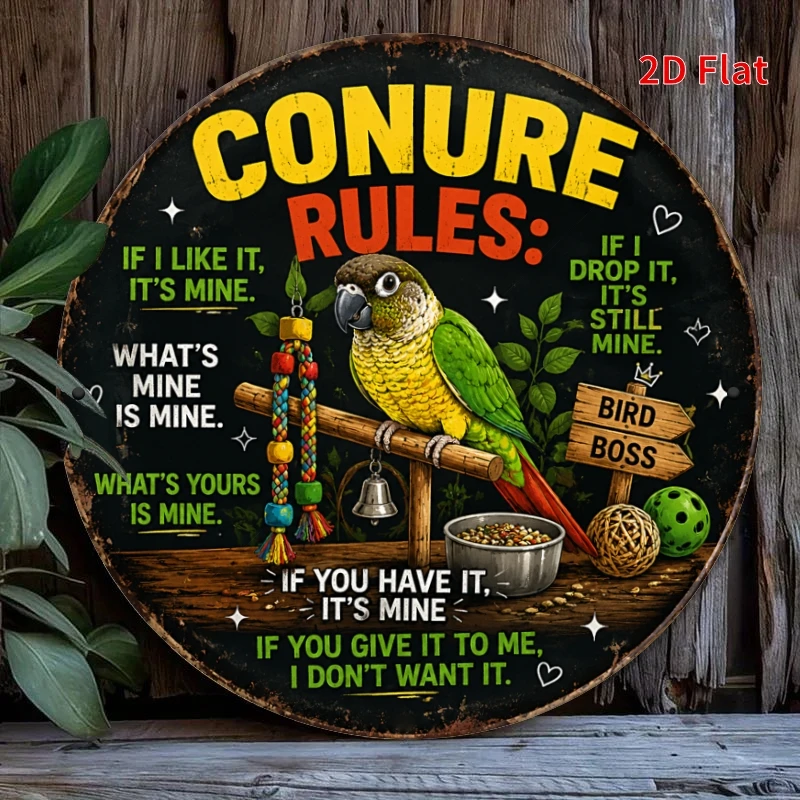 2D Flat, 1pc Cone-Tailed Parrot Regular Fun Parrot Wooden Sign, Retro Bird Lover Pet Room Decoration Wooden Sign, Sarcastic Wall