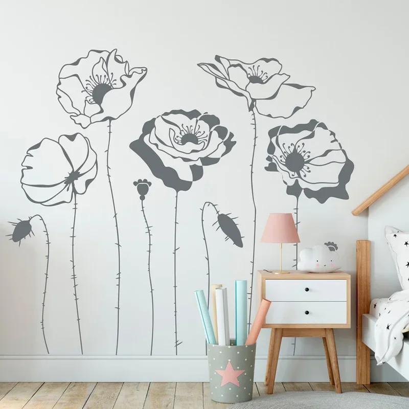 Poppys Flower Wall Decals Plant Vinyl Sticker Nature Wall Decoration Flower Nursery Decal Living Room Art Murals 2179