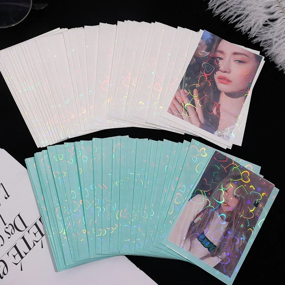 50Pcs/Pack Glittery Colored Kpop Idol Card Holder Photocard Sleeves Love Heart Photo Cards Protective Case Storage Pack Cover