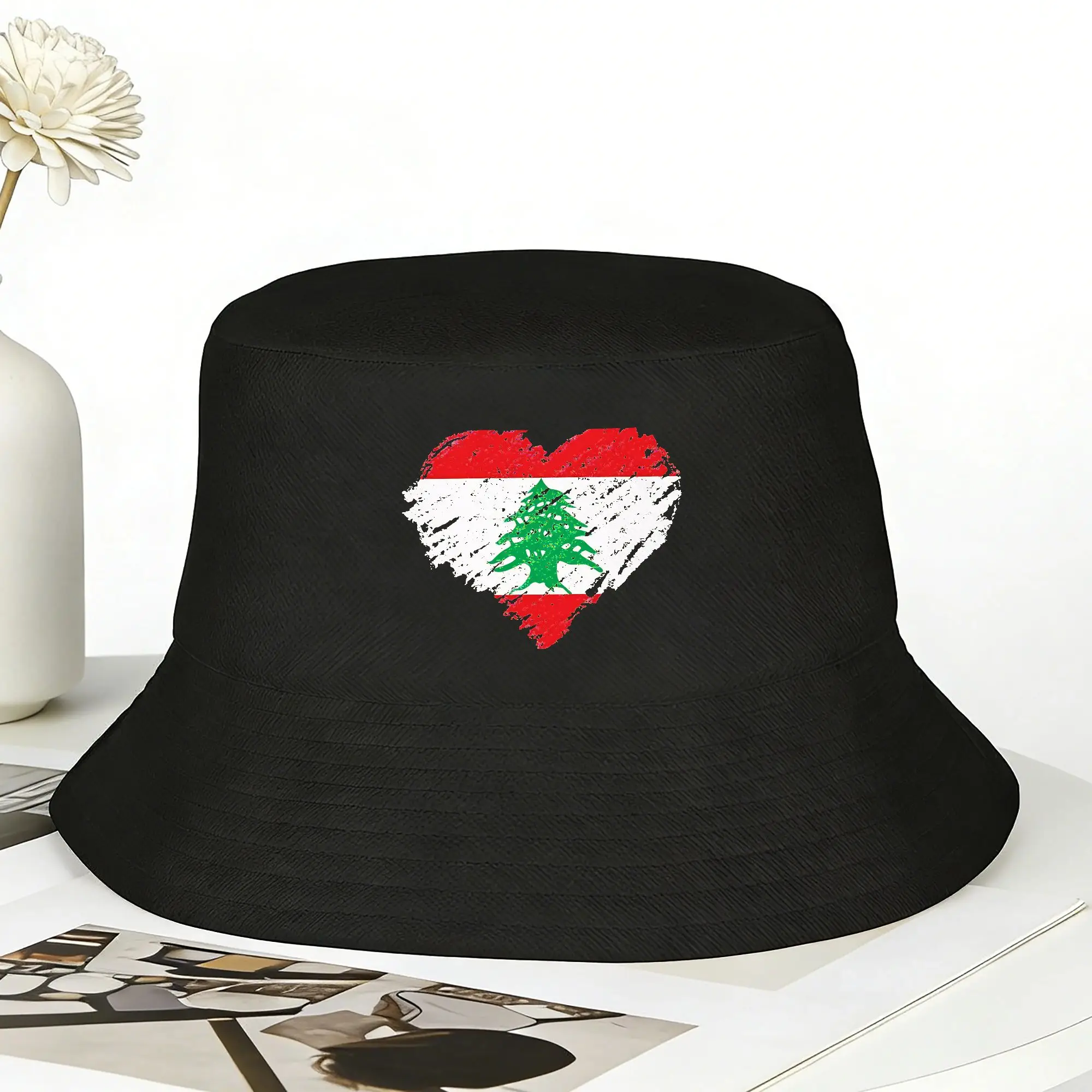 I love Lebanon heart Bucket Hat Summer  Vintage Fisherman Hats For Men Women Breathable Fishing Caps Harajuku Printed Sun Hats