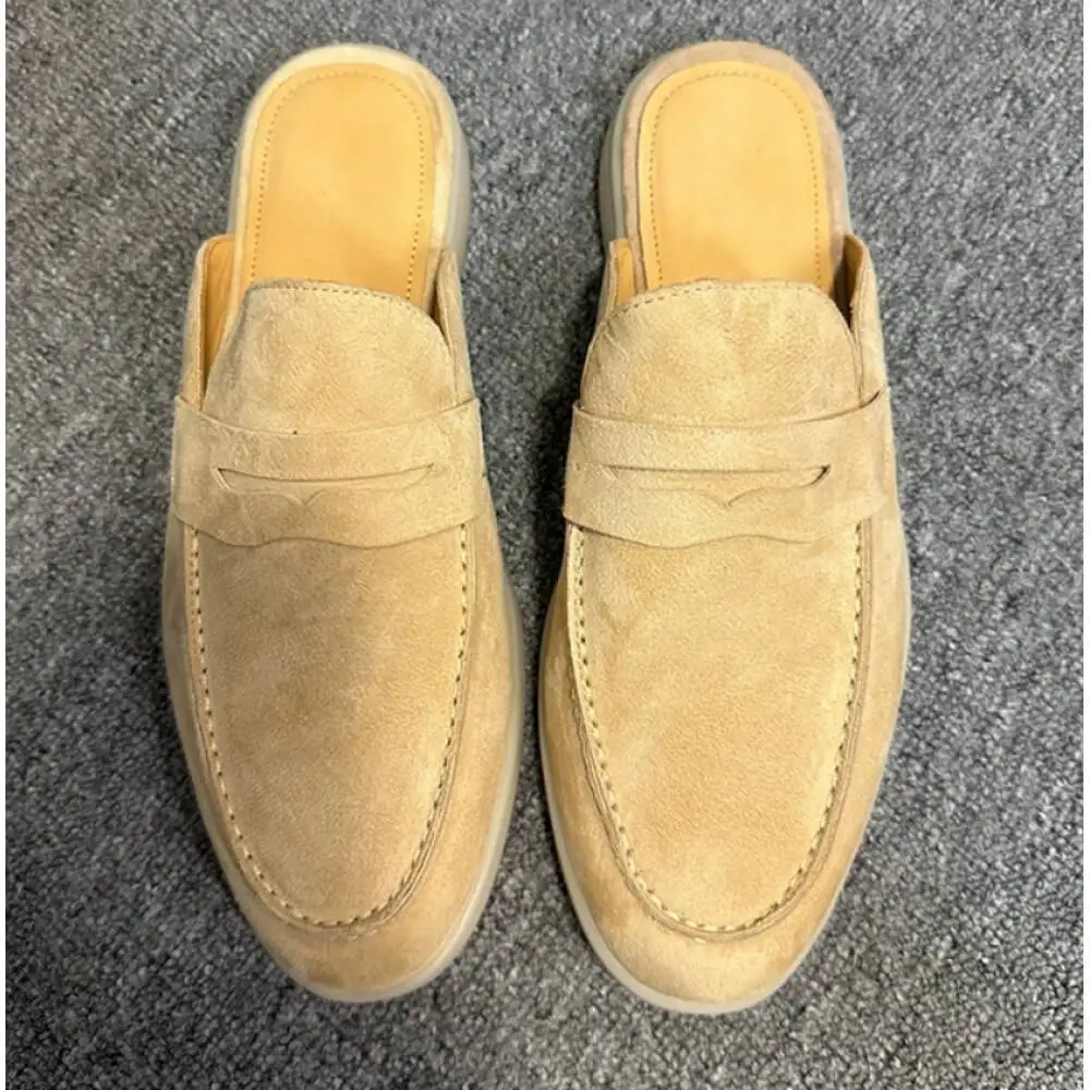 Luxury Olive Suede Backless Loafers – All-Day Comfort, Versatile Smart-Casual Wear
