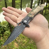 Black titanium Damascus steel folding knife, stable wooden handle, ball bearing, smooth opening and closing, fruit knife