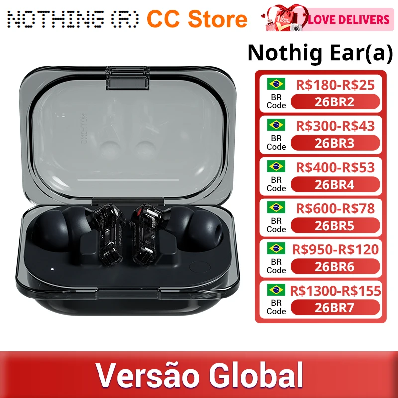 Versão global Nothing Ear (a) Fone de ouvido Bluetooth 45dB com cancelamento de ruído ativo ANC dinâmico 42,5 horas ouvir com AAC SBC LDAC
