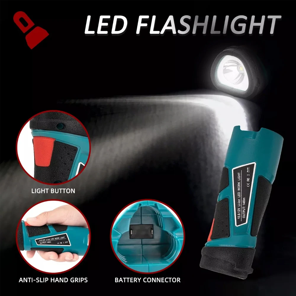 ไฟฉาย LED 140LM 3W สำหรับ Makita 10.8V-12V Li-ion แบตเตอรี่ไฟฉุกเฉินเครื่องมือไฟฟ้า