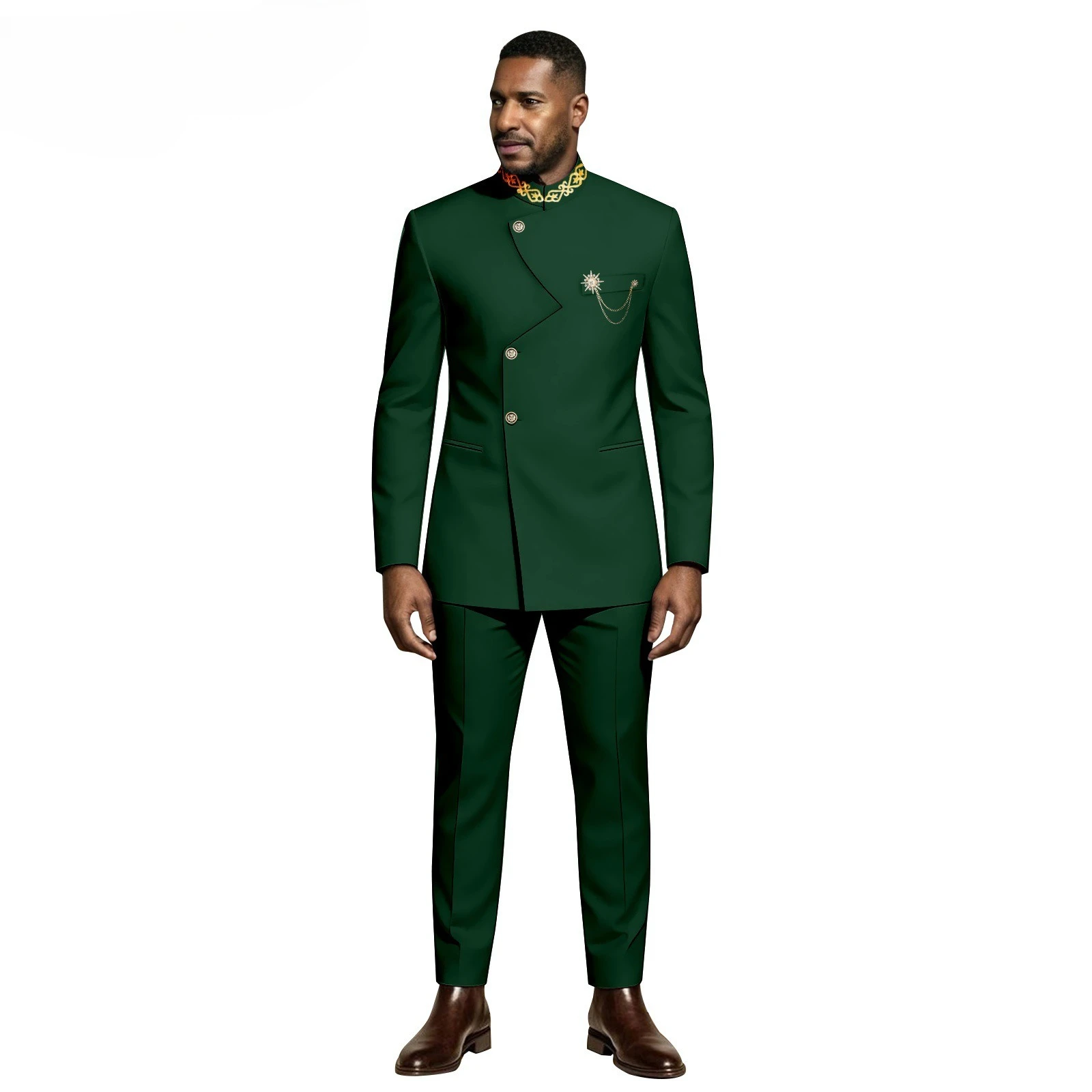 

African Ethnic New Style Casual Fashionable Solid-color Men's Suit - Top + Pants - Men's Formal Suit Set Men Clothes