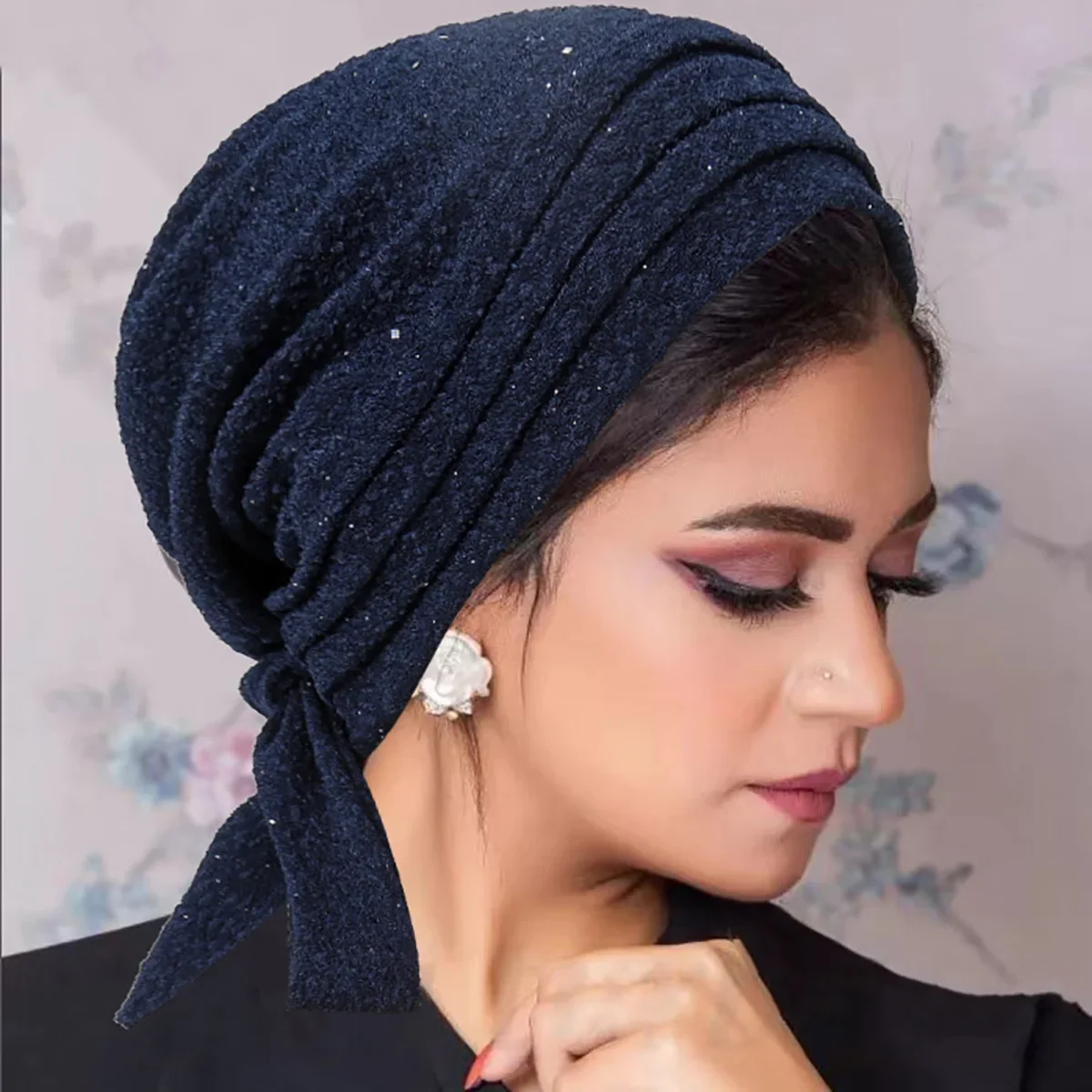 New Trendy Long Tail Strap Hijab Turban Hats Muslim Solid Color Head Wraps Elastic Breathable Chemo Cap For Women Girls Turbante