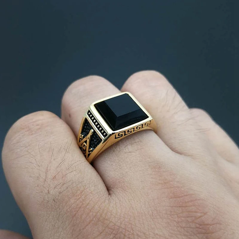 Punk Stone Ring for Men Women Biker High Quality Banquet Creative Square Letter G Stainless Steel Masonic Ring Jewelry Wholesale - Image 2
