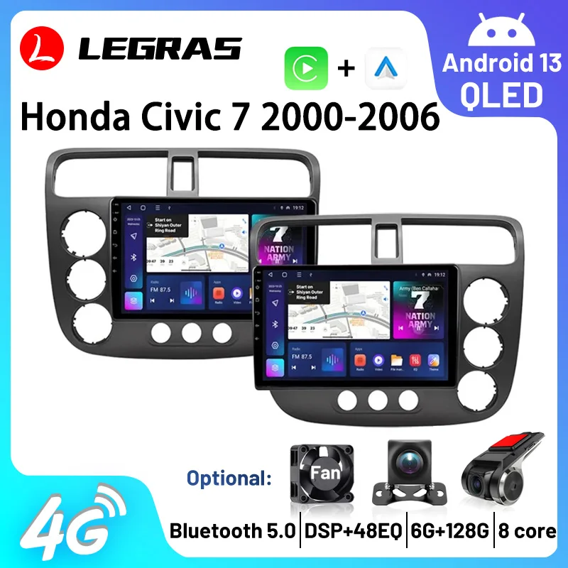 Carplay Android Auto Car Bluetooth Radio For Honda Civic 7 2000-2006 Multimedia Amplifier Player GPS Navigation DSP FM Autoradio