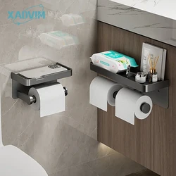 No-Drill Alumínio Liga Toilet Paper Holder com Bandeja De Armazenamento, Wall-Mounted, WC Roll Paper Holder, prateleira do telefone, acessórios do banheiro