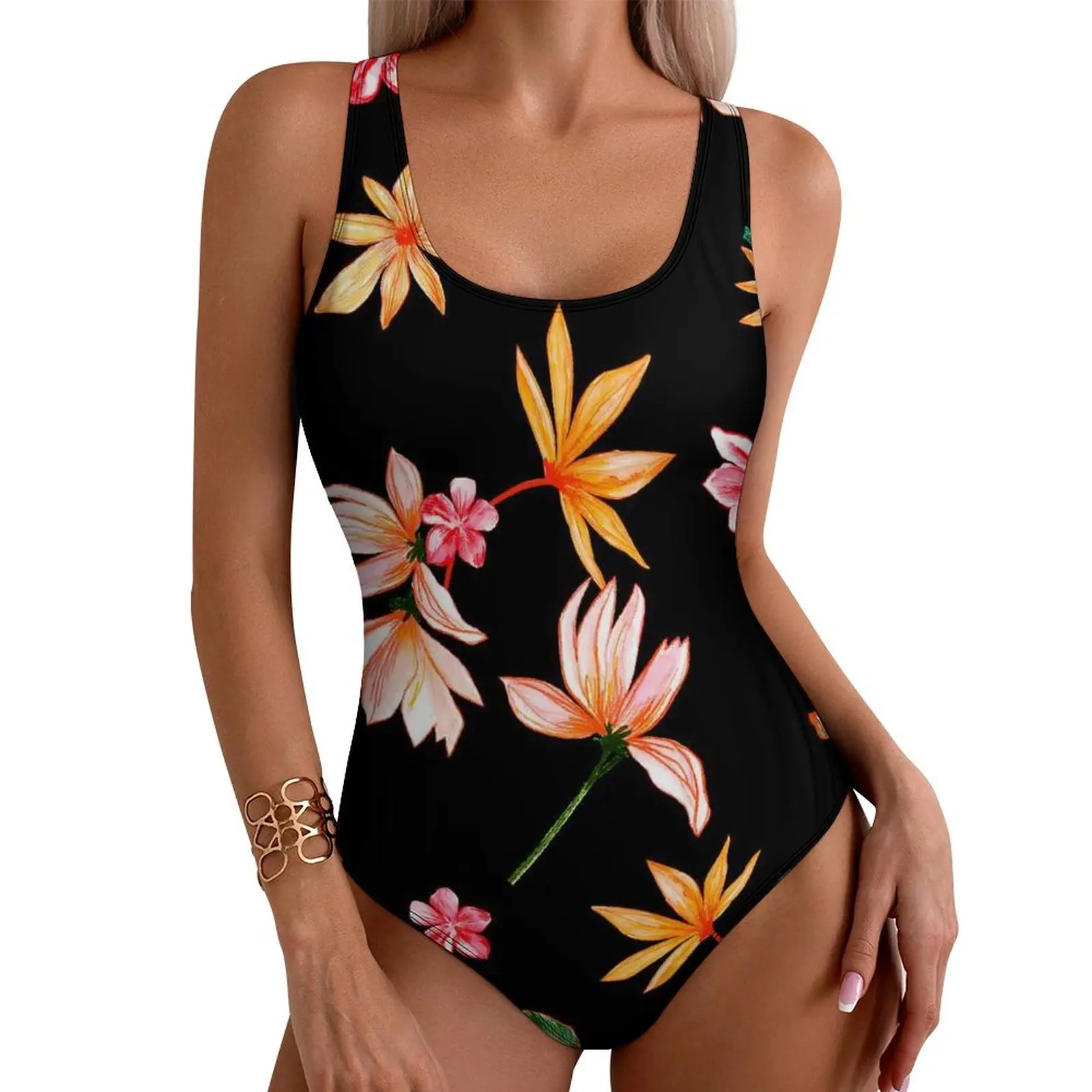 

Floral Print Swimsuit Palm Leaf Trendy One Piece Swimwear Push Up Simple Bathing Suits Sexy Holiday Surf Design Swimsuits
