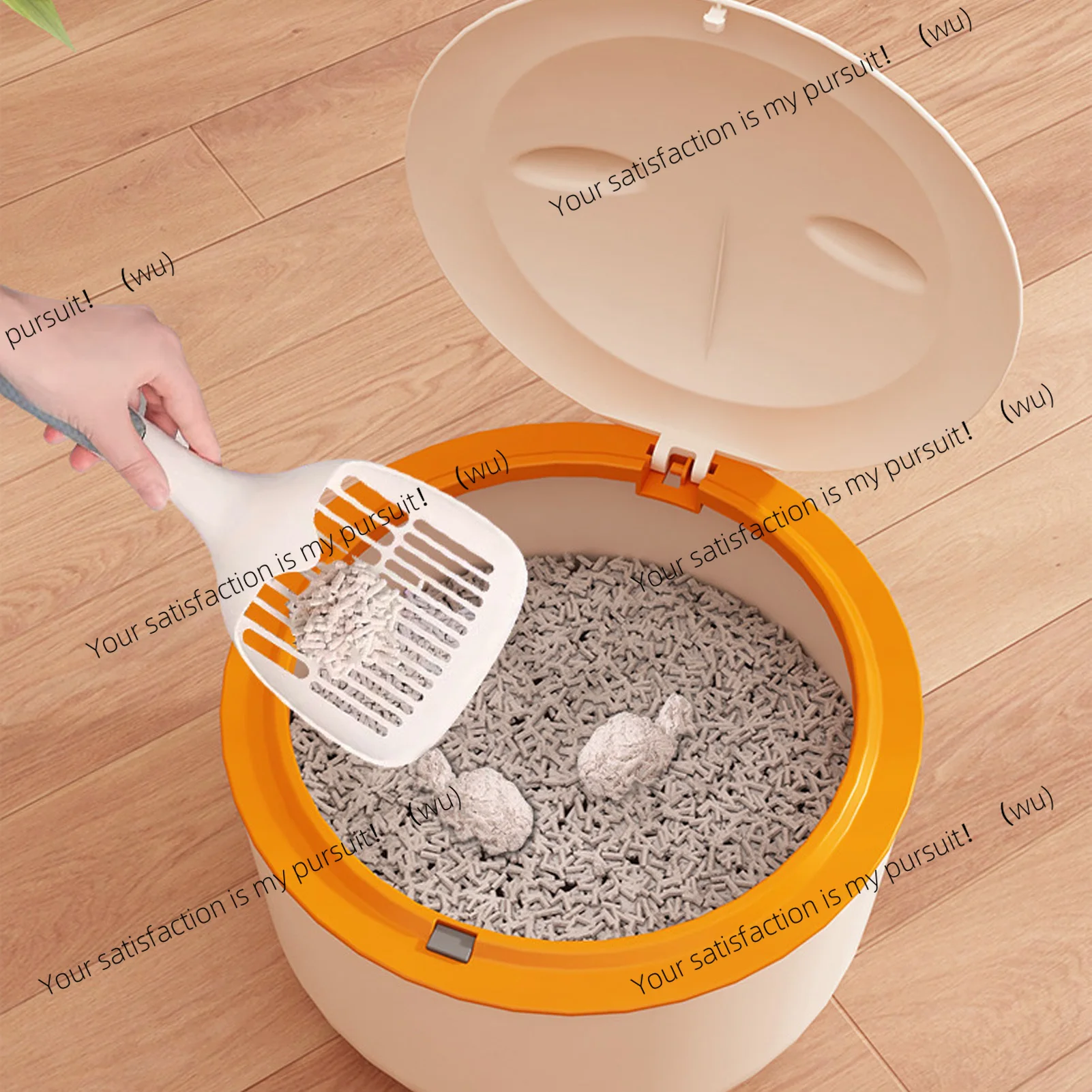 Cat litter bin with push-down lid, closed design, compact and multi-purpose