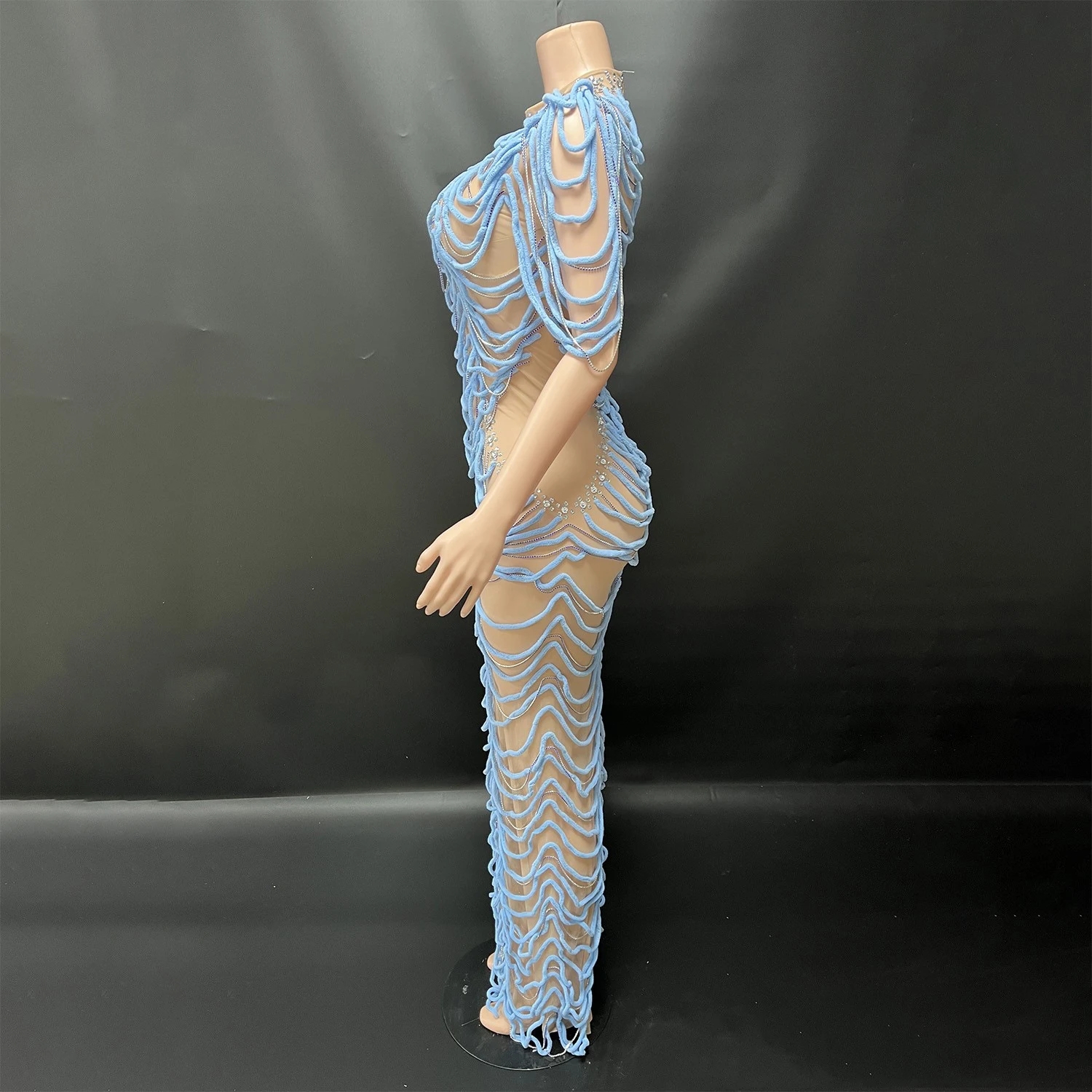 2025 peluche fil maille Perspective robe discothèque Bar Dj Performance scène Costumes chanteur Gogo danseurs vêtements porter DN21078