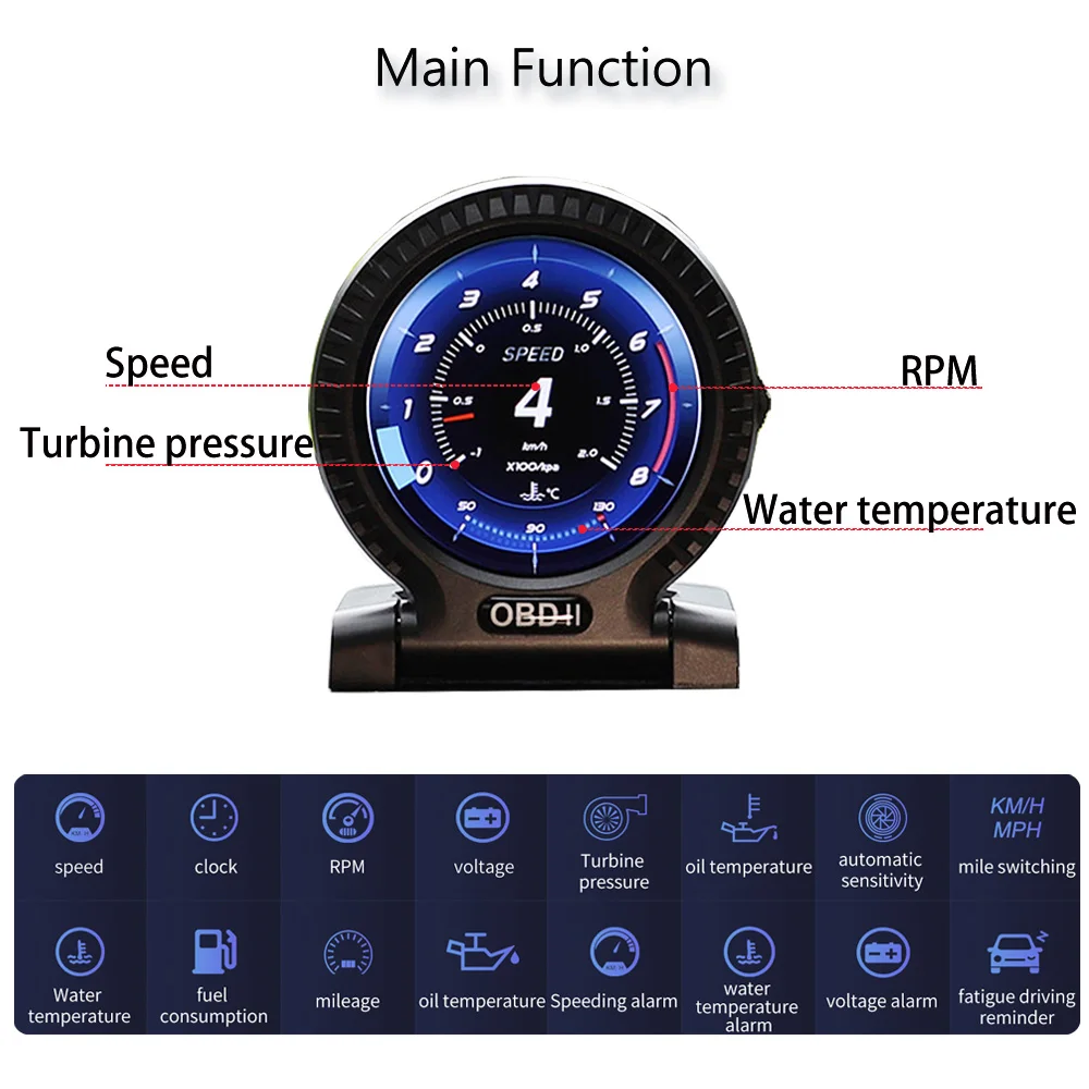 Digital Circle Surface LCD Meter Car hud up Display V10 OBD2 Hud Auto Speedometer Over Speed Alarm Tools