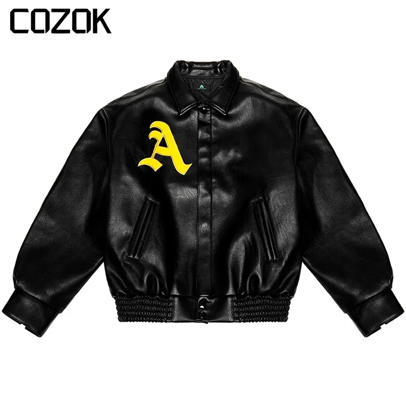 

Hip Hop Men Bomber Jacket Motorcycle Embroidery Leather College Jacket 2023 Fashion Casual Varsity Jacket Unisex Baseball Coats