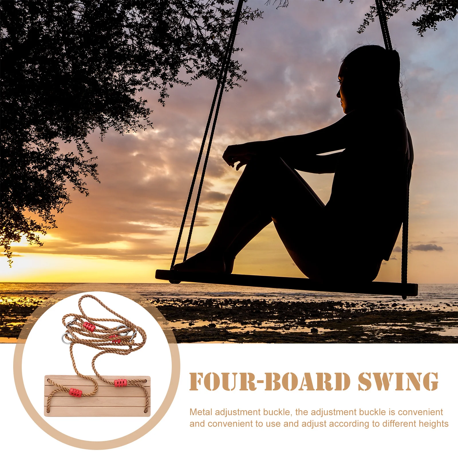 1pc Wooden Swing Outdoor Four-Board Children For Backyard Garden Durable Wooden Plaything Family Entertainment