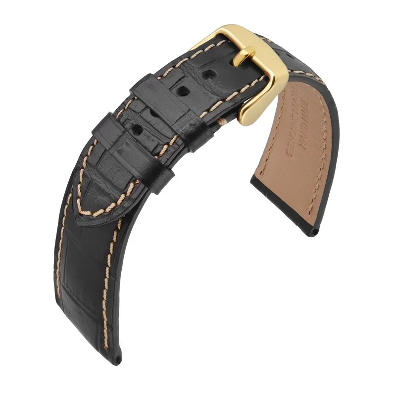 

BISONSTRAP кожаный ремешок для часов 14 мм 18 мм 19 мм 20 мм 21 мм 22 мм, Крокодиловая тисненая ремешок золотой пряжкой для мужчин для женщин браслет ремешок