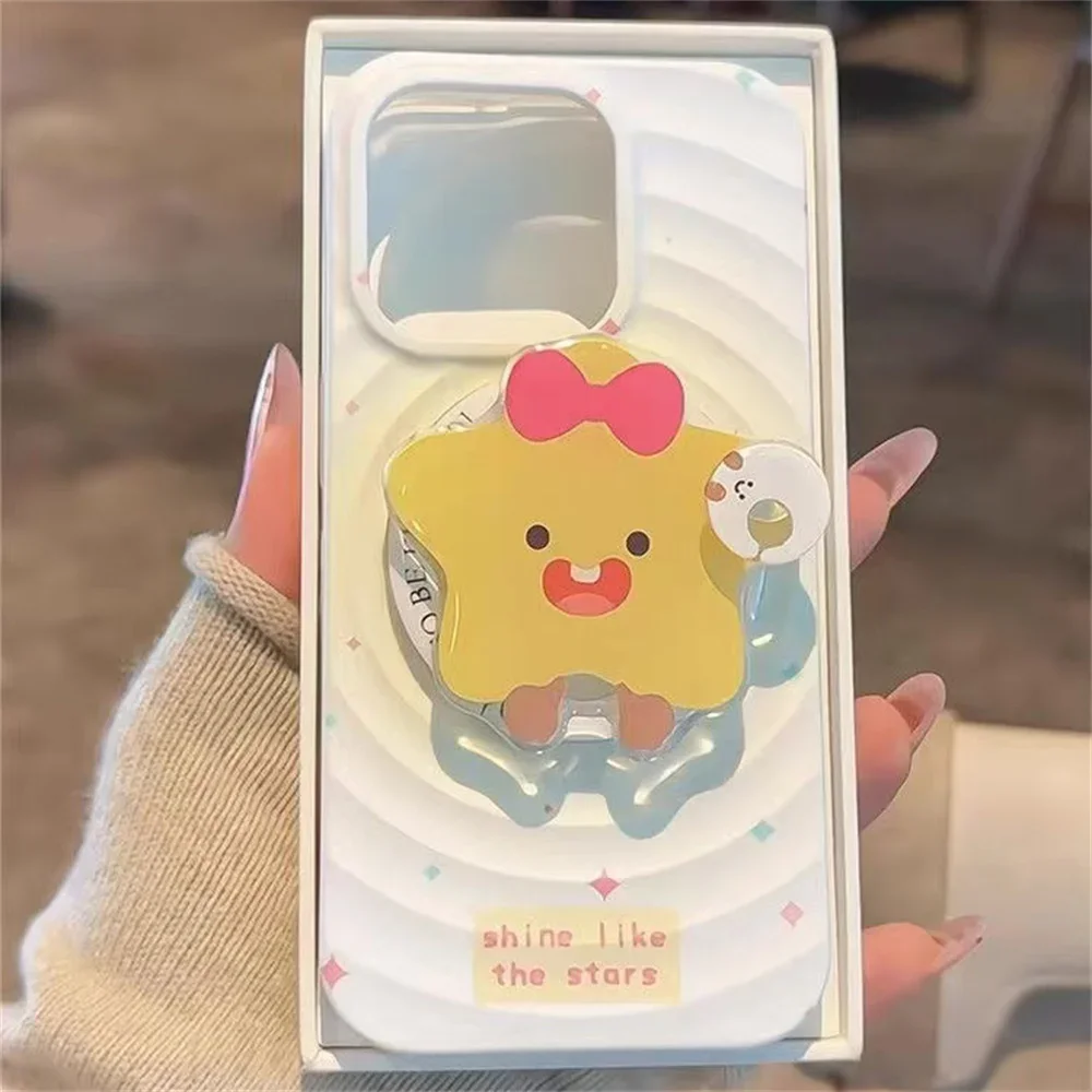 Милая 3D забавная желтая звезда с вращением для Magsafe, магнитная подставка для телефона Griptok Grip Tok, подставка для iPhone 16, чехол для беспроводной зарядки, держатель