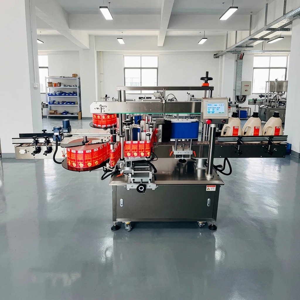 Automatic Double Side Sticker Labelling Machine for Round Square Flat Bottles High Precision Dual Side Label Applicator