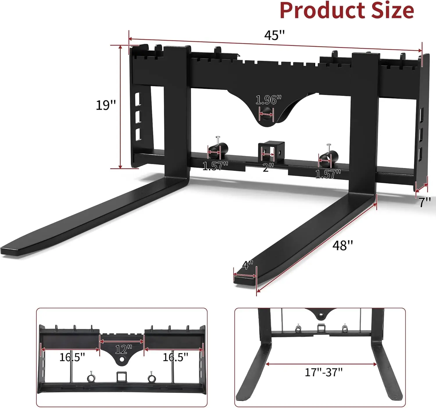 YINTATECH 48" 4000lbs Pallet Fork Frame & Blades Attachment for Skid Steer Kubota Bobcat