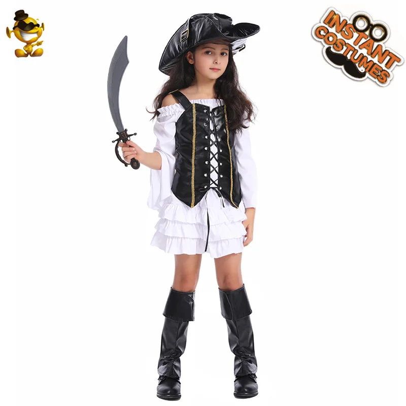 Girls Pirate Party Costume Cosplay Children's Little Girl Pirate Role Playing Costume Performance Costume 3pcs Halloween Props