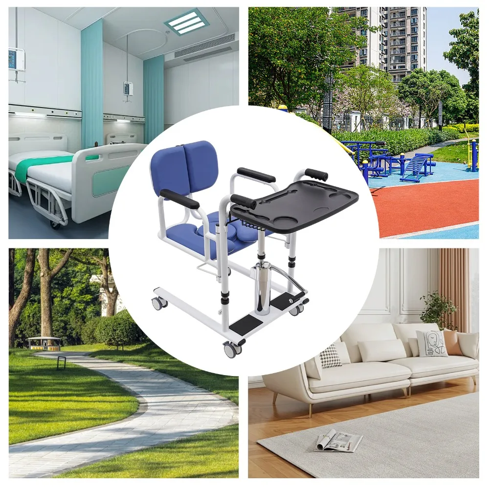 Hydraulic Patient Lift Chair with Detachable Seat Cushion and Portable Potty for Hospitals Elderly/Disabled Adjustable Heigh