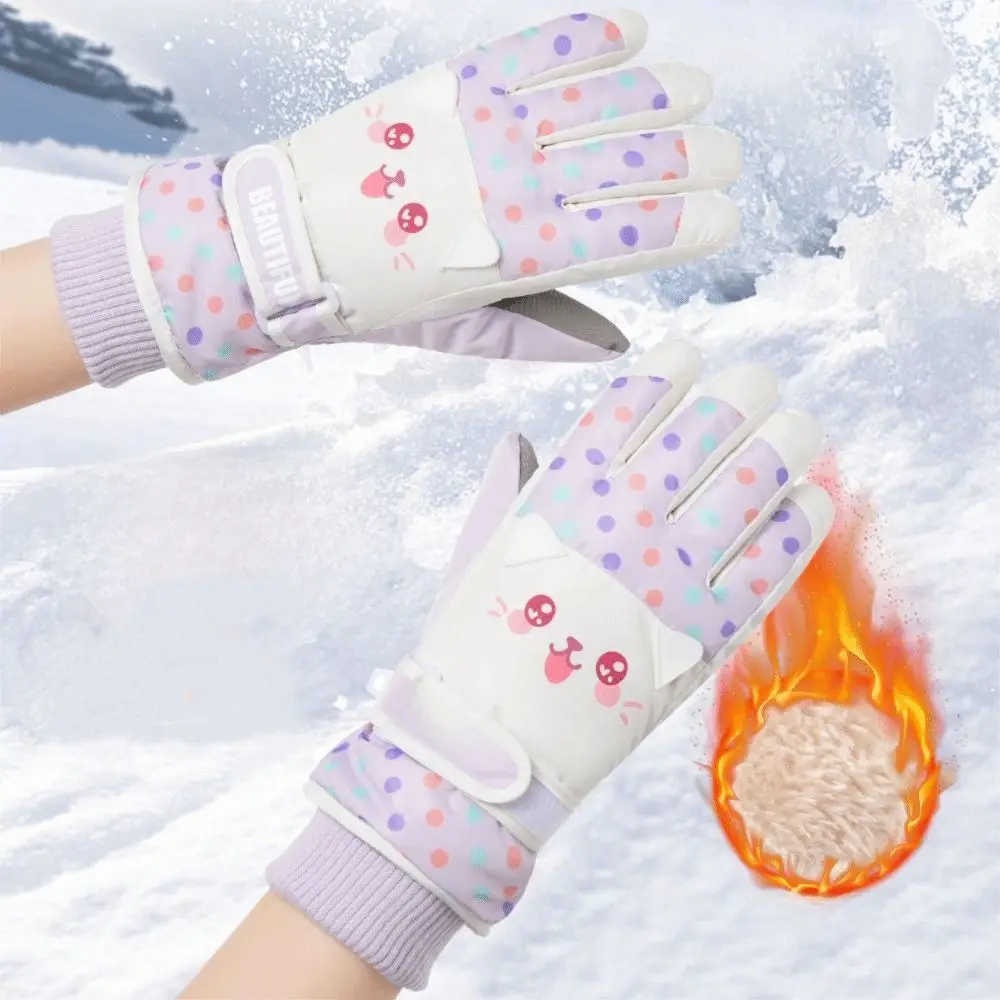 

Kawaii Cartoon Children Ski Gloves Thicken Riding Kids Snowboard Gloves Keep Warm Bicycle Girls Skiing Gloves Outdoor Sports