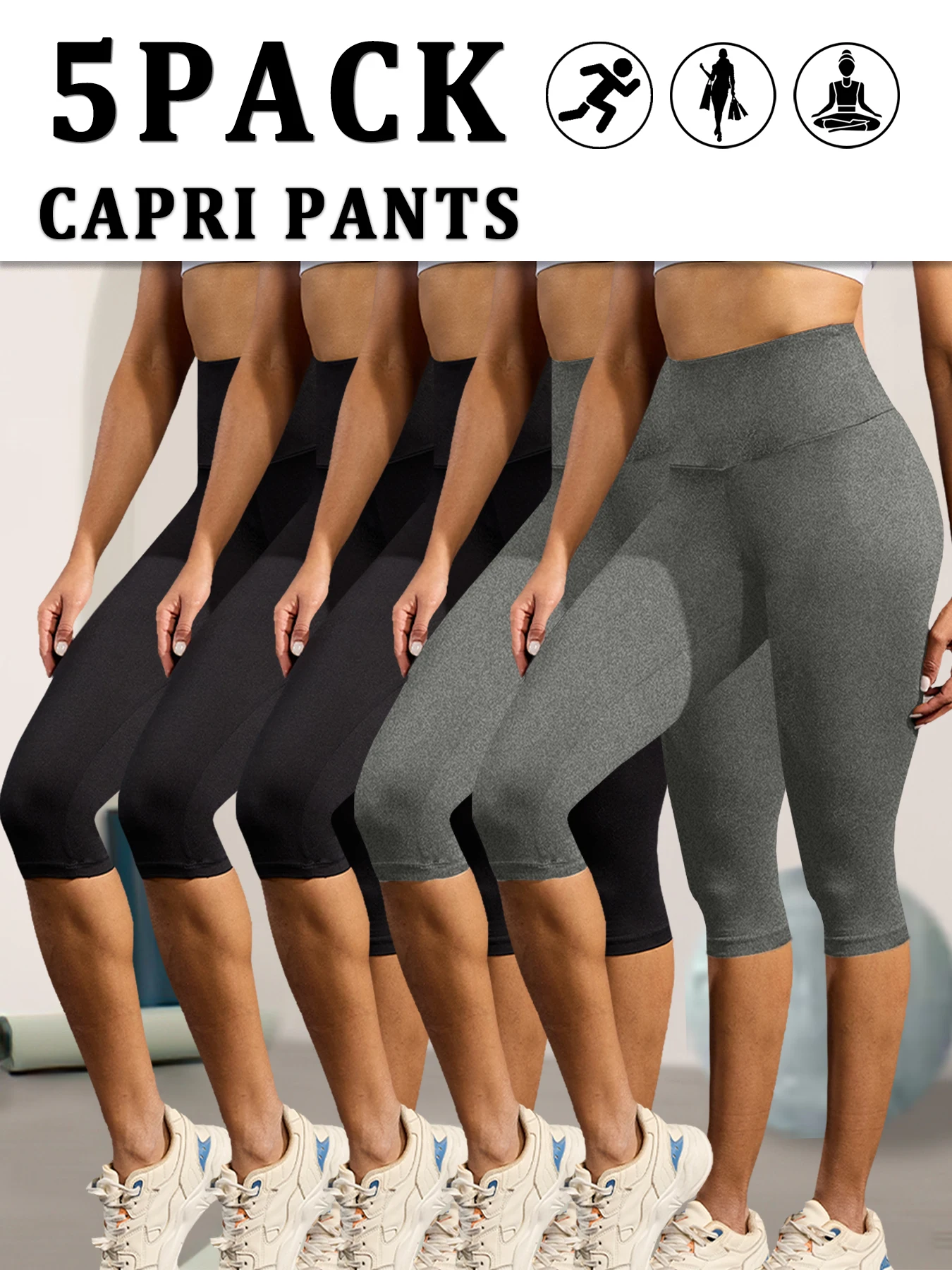 

Комплект из 5 женских капри с высокой талией, супер мягкие, не прозрачные, для тренировок, йоги, бега, спортивные леггинсы с эффектом пуш-ап для спортзала