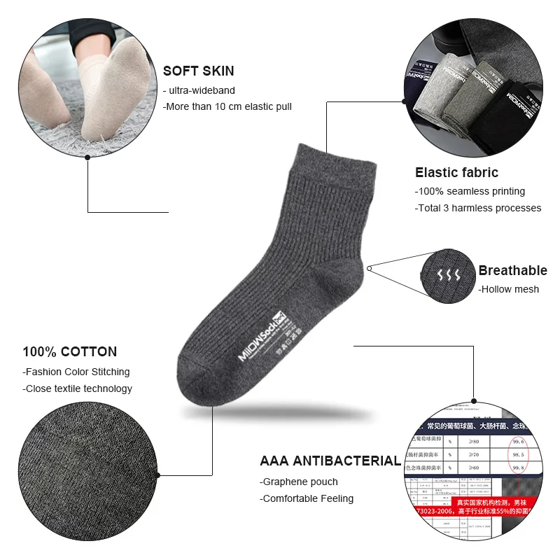 MiiOW 5 Pairs Black Business Men Socks Cotton New Style Casual Socks Man Soft Breathable Summer Winter Long Socks for Male Sock