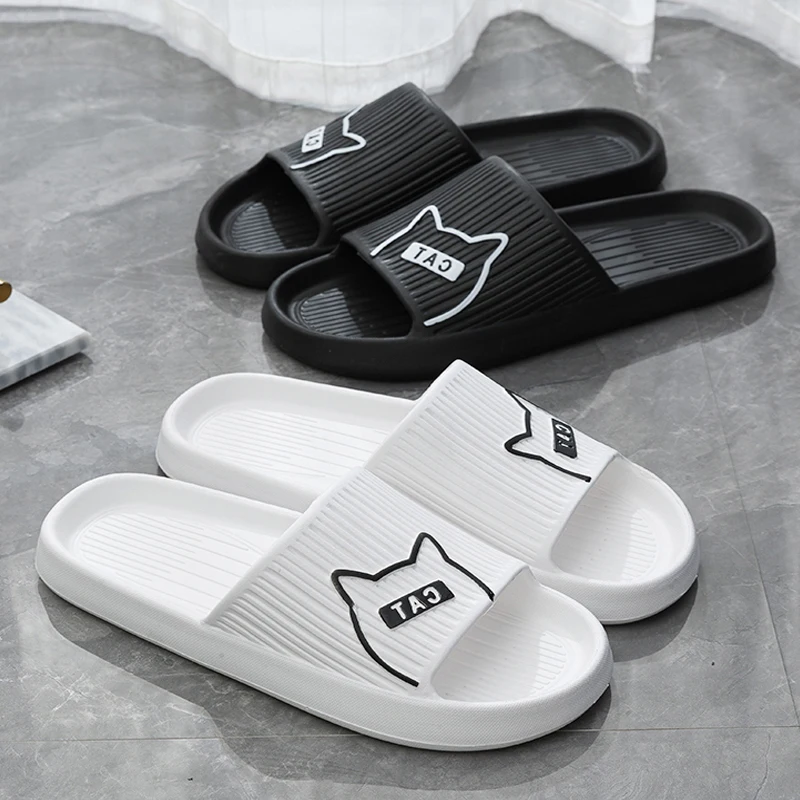 النساء النعال حمام منصة سميكة عدم الانزلاق المنزل القط الكرتون الوجه يتخبط الصيف صنادل شاطئ زوجين الشرائح أحذية الملاعب المغطاة