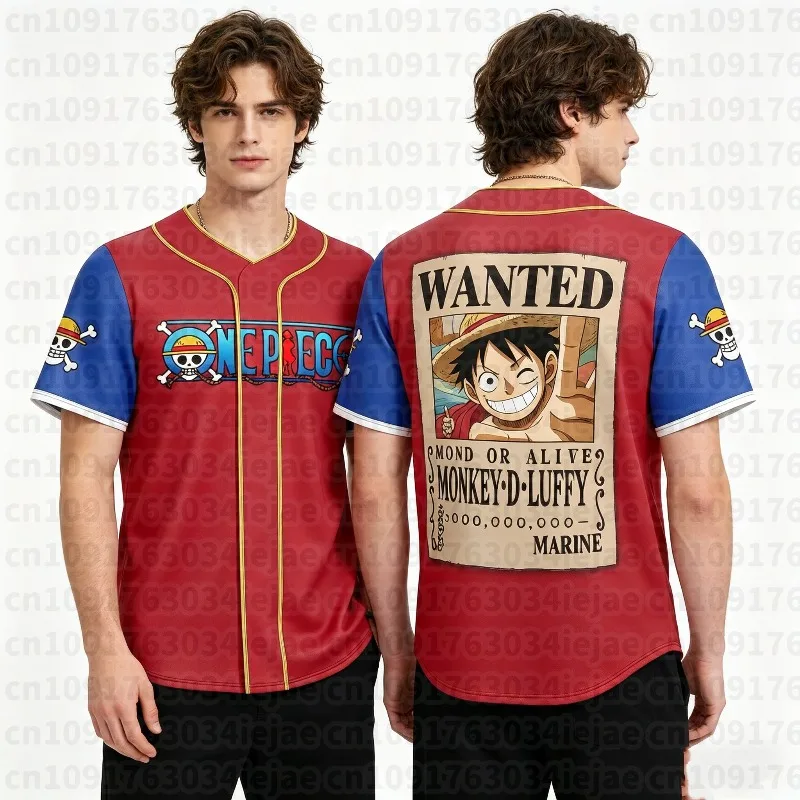 2026 One Piece Luffy Wanted Baseball Jersey 3D Quick Dry T-Shirt for Men Women Anime Sports Tee Summer Football Jersey